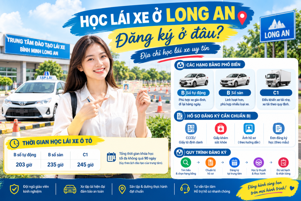 học lái xe ở Long An đăng ký ở đâu